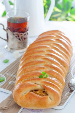 Lahana ile Kulebyaka, Rus mutfağının, seçici odak geleneksel pasta
