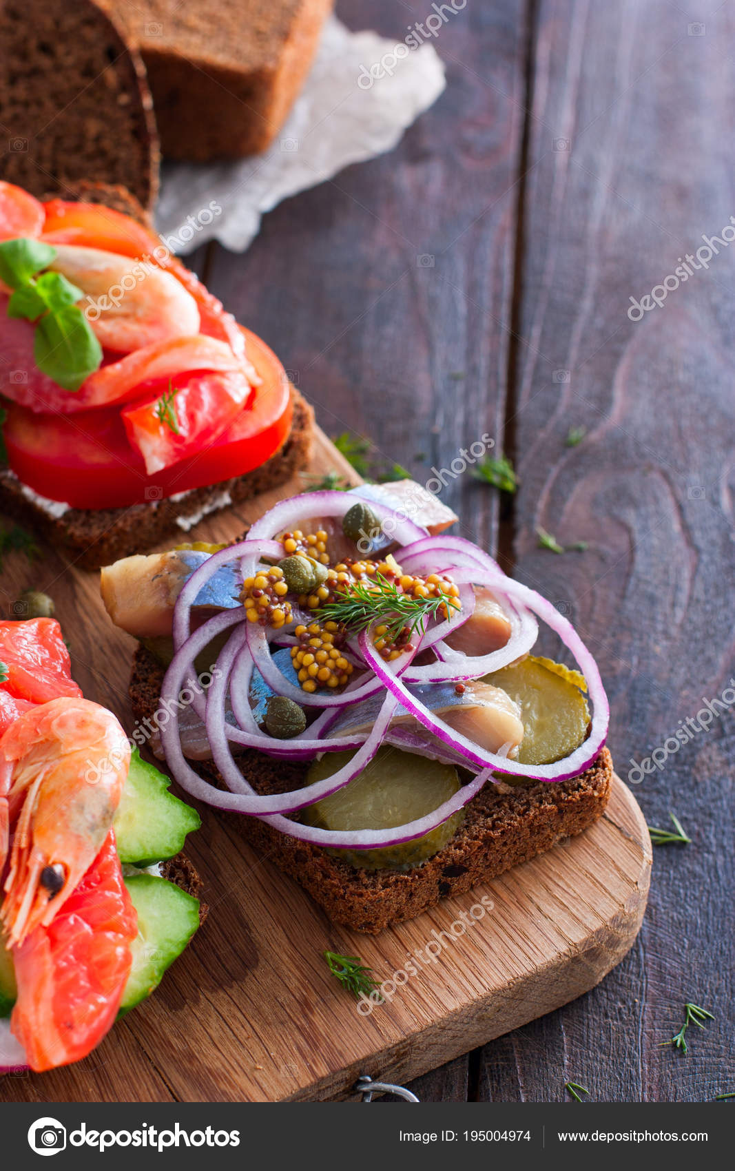 Danish Open Sandwich Smorrebrod On Rye Bread Copying Space Stock Photo Image By C Ann 1101 Mail Ru 195004974