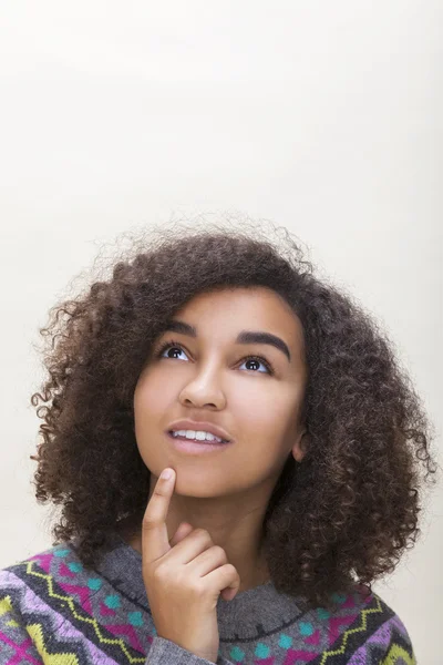 Mixed Race African American Girl Teenager Thinking — Stock Photo, Image