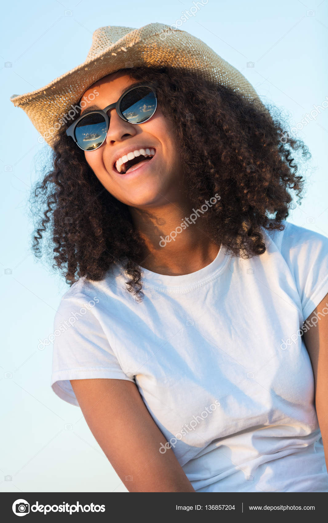 Mixed Race African American Girl Teen Sunglasses Perfect Teeth