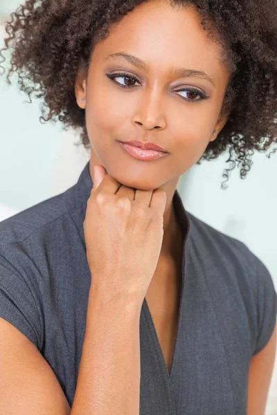 Sad Thoughtful Mixed Race African American Woman or Girl — Stock Photo, Image