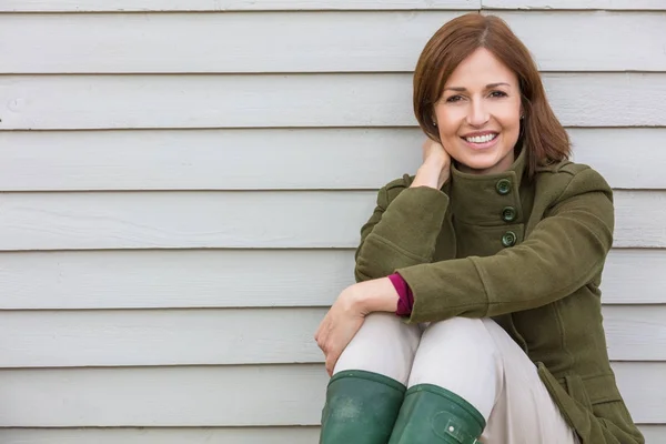 Happy Attractive Middle Aged Woman Smiling Outside — Stock Photo, Image