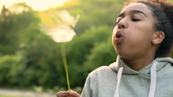 Clipe Vídeo Bela Raça Mista Feliz Menina Afro Americana Adolescente — Vídeo de Stock