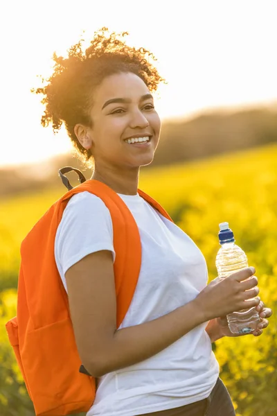 Mixed Race African American Girl Teenager Hiking — Stock Photo, Image