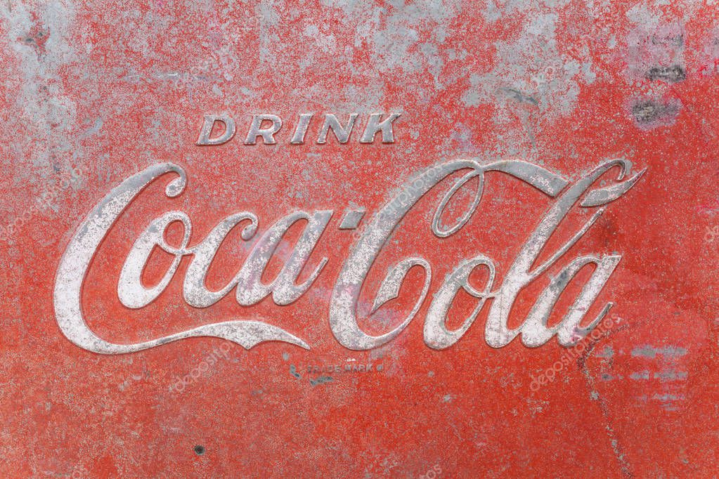 VINTAGE METAL COCA COLA SIGN, LONDON, ENGLAND, AUGUST 11 2013, Vintage antique old metal Coca Cola logo advertising sign, London, England