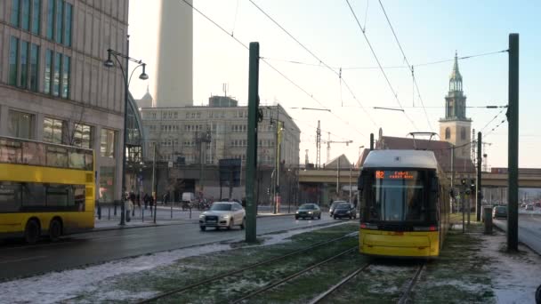 Trams Traffic Karl Liebknecht Strasse Berlin Germany February 2018 Video — Stock Video