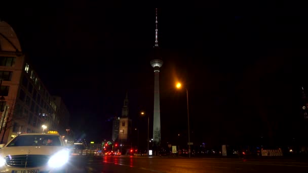 Ver Karl Liebknecht Strasse Night Berlin Alemania Febrero 2019 Vista — Vídeos de Stock