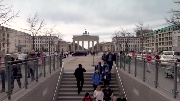 Tempo Lapse Brandenburg Gate Pariser Platz Berlino Germania Febbraio 2020 — Video Stock