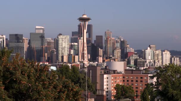 Space Needle Seattle Washington Usa Agosto 2019 Horizonte Ciudad Seattle — Vídeos de Stock