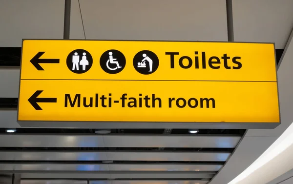 Toilets Multi Faith Room Sign Airport Terminal — Stock Photo, Image