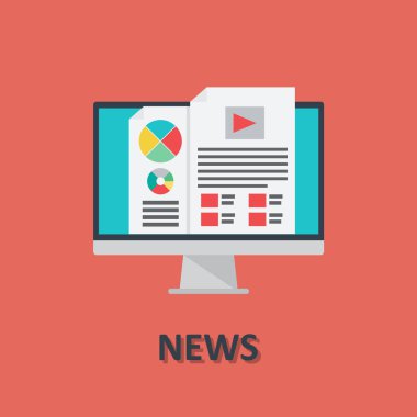 Bilgisayar online haber simgesinde düz stil