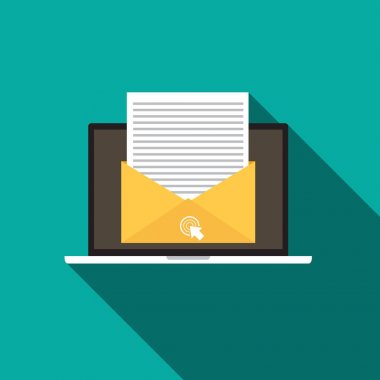 E-posta pazarlama kavramı düz stil ikonu ile uzun gölge