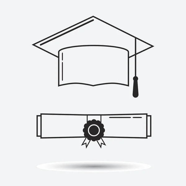 卒業の帽子と卒業証明書線形アイコン — ストックベクタ