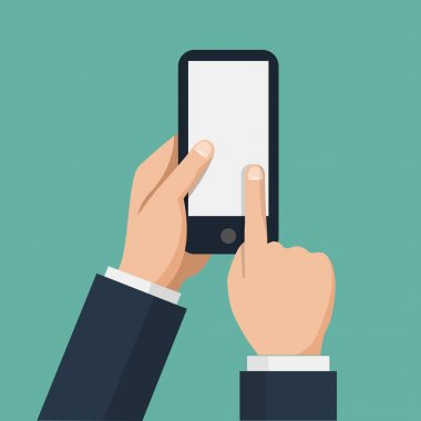 El smartphone tutar ve parmak ekran dokunur.