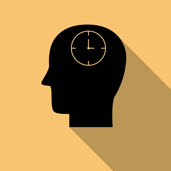 Icône tête et horloge noire avec ombre longue — Image vectorielle