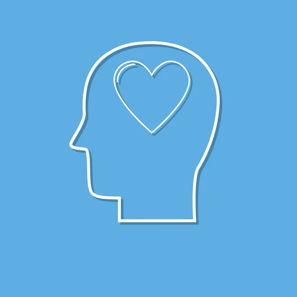 Menschenkopf mit Herz-Symbol, Liebessymbol aus weißem Papier geschnitten — Stockvektor