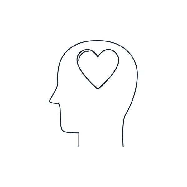 Human head with heart icon ,love symbol, flat design ,thin line — Stock Vector