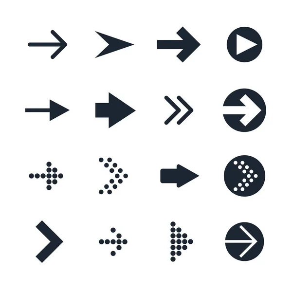 Vector set of black different Arrows Icon — Stock Vector