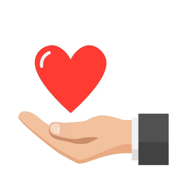 Mano que da corazón, concepto del amor — Vector de stock