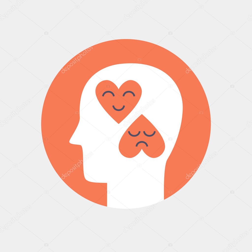 Human head with hearts, emotions icon concept flat style. Creative logo design. Modern pictogram concept for web design