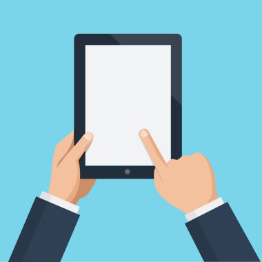 Boş ekran dikey tablet bilgisayarın dokunmadan parmak