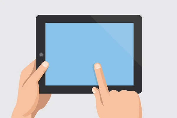 Dedo tocando tela em branco do computador tablet —  Vetores de Stock
