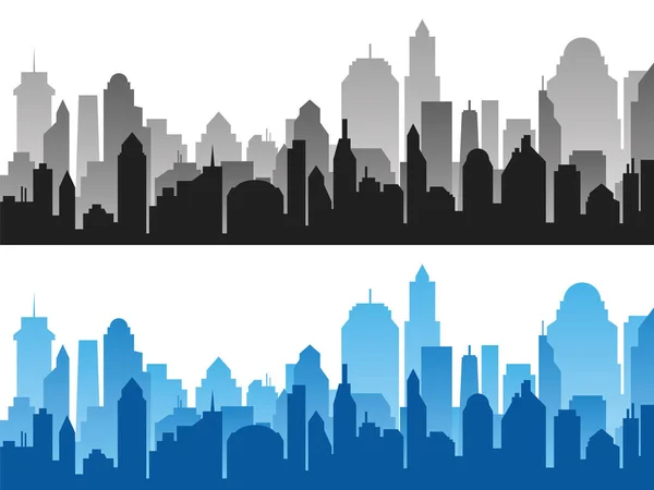 Set von schwarzen und blauen horizontalen Stadtbild-Hintergründen — Stockvektor