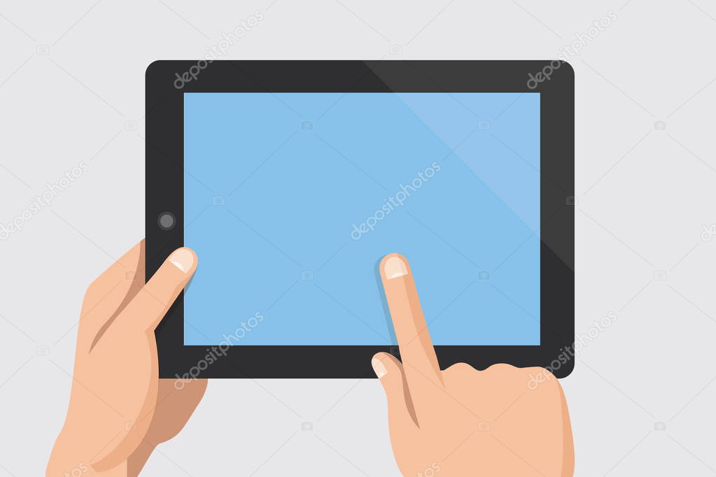 Finger touching blank screen of tablet computer