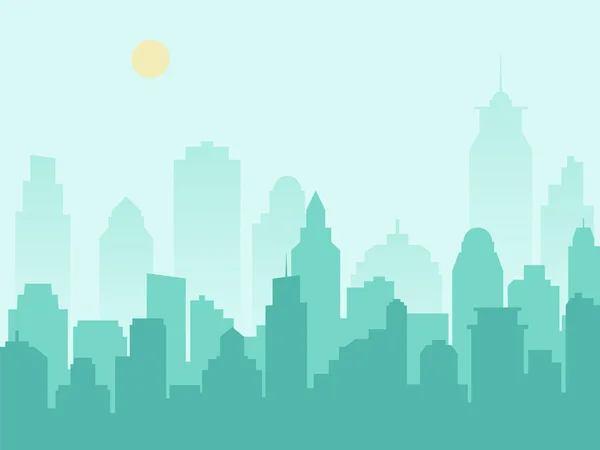 Stadens siluett stadsbilden och morgon mist — Stock vektor