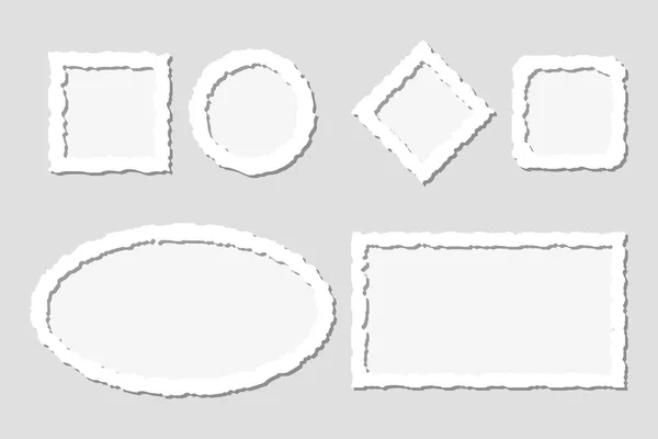 Set witte gescheurd papier frames met schaduwen, verschillende vormen — Stockvector