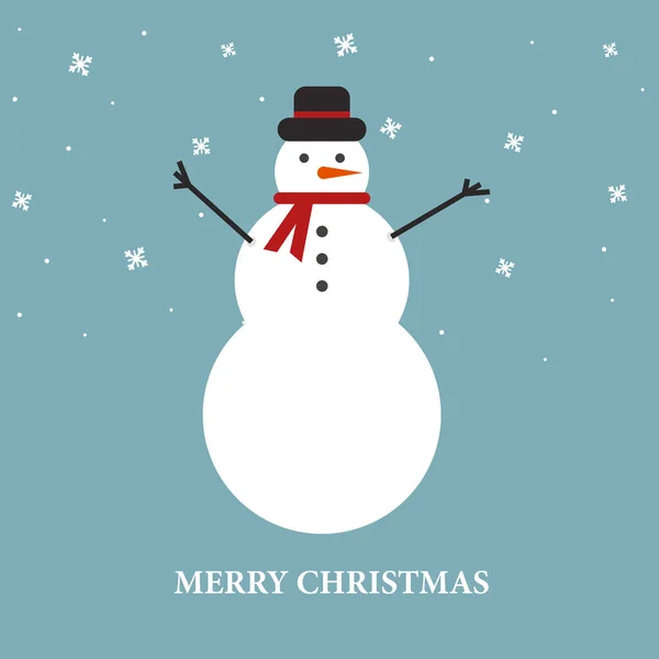 Jul bakgrund med snögubbe och snöflingor — Stock vektor