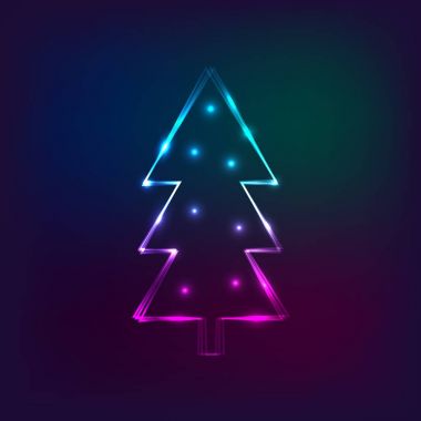 Neon Noel ağacı ile şık yeni yıl kartı