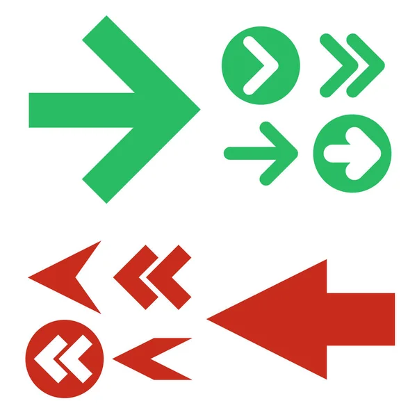 赤と緑の矢印アイコン、ベクトルを設定 — ストックベクタ