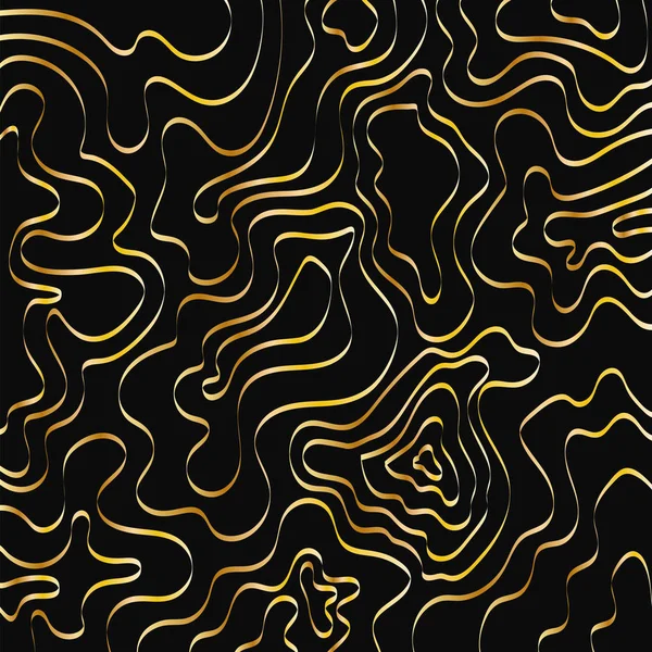 Fondo abstracto lineal de oro líquido sobre negro, diseño fluido wa — Vector de stock