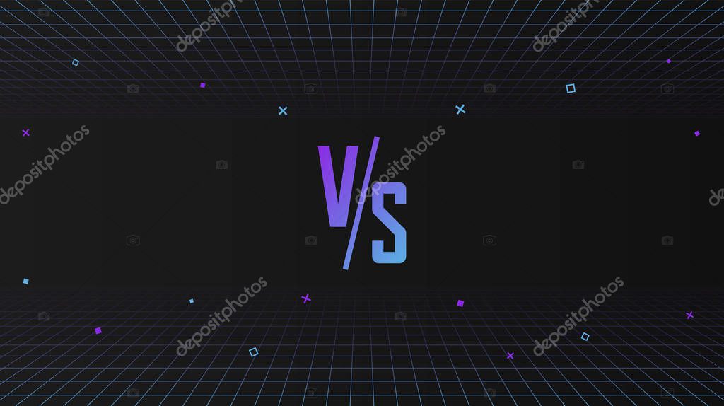 Versus template design in 80s style, futuristic synth retro wave background with motion geometric shapes. Vector illustration for games, battle, match, sports or fight competition, VS