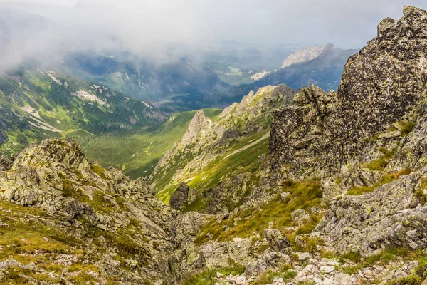 stock image Mountain peaks in the fog. Tatra valley in the fog.