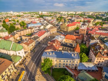 Lublin gelen kuş bakışı. Eski şehir, görünümü Cracow kapısı ve Belediye Binası peyzaj.