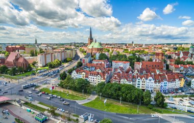 Szczecin - eski şehir merkezine kuş bakışı. Bazilika, Szczecin yatay.