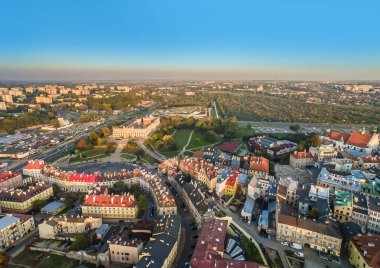 Bir kuş bakışı yataydan Lublin. Lublin görünür Kalesi olan eski şehirde.