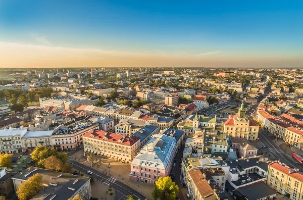 Lublin from the bird\'s-eye view of the Freedom Square, Town Hall and buildings on the pedestrian street.