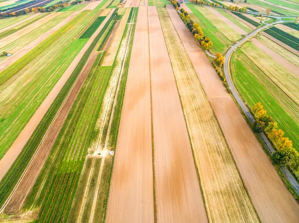 Красочные Сельскохозяйственные Угодья Высоты Птичьего Полета Сельский Пейзаж Дорогой Воздуха — стоковое фото