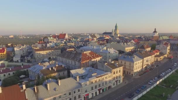 Lublin Casco Antiguo Vista Pájaro Casco Antiguo Torre Trinitaria Puerta — Vídeo de stock