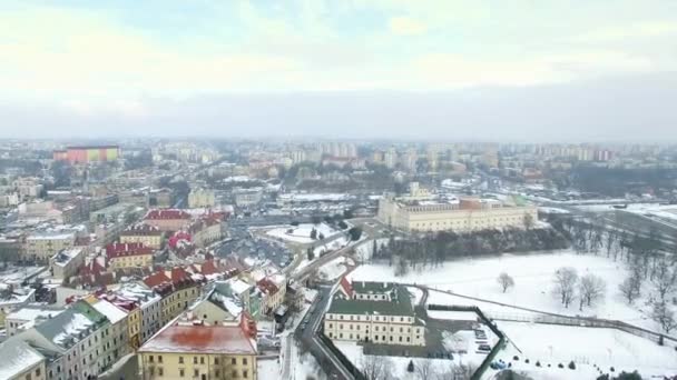 Lublin Téli Repülés Alatt Régi Város Felé Lublini Vár Híres — Stock videók