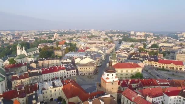 从一只鸟的眼观看 卢布林的古城景观 从空中看到的卢布林的旅游景点 从空中看到的著名地方和 Truistic — 图库视频影像