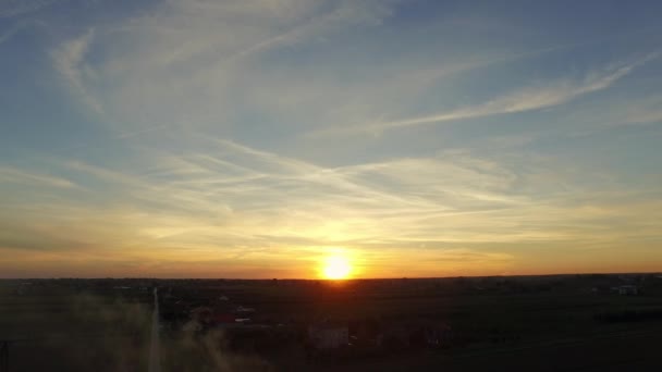 Sunset Clouds View Drone Climbing Sunset — Stock Video