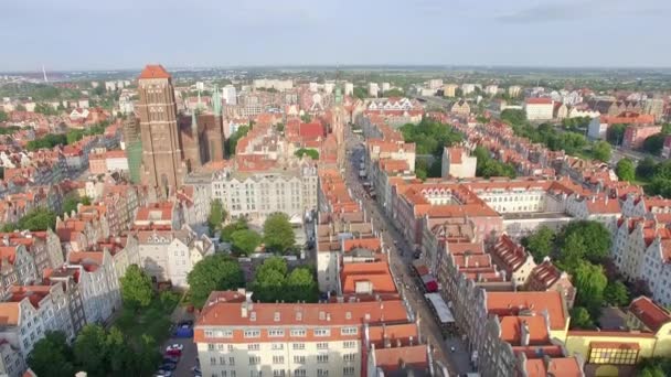 Gdansk Cidade Velha Uma Visão Olho Pássaro Uma Longa Rua — Vídeo de Stock