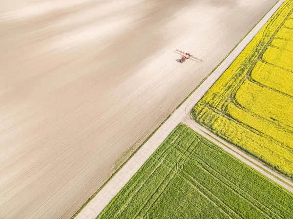 Landschap Van Akkers Uit Een Bird Eye View Landbouw Tractor — Stockfoto