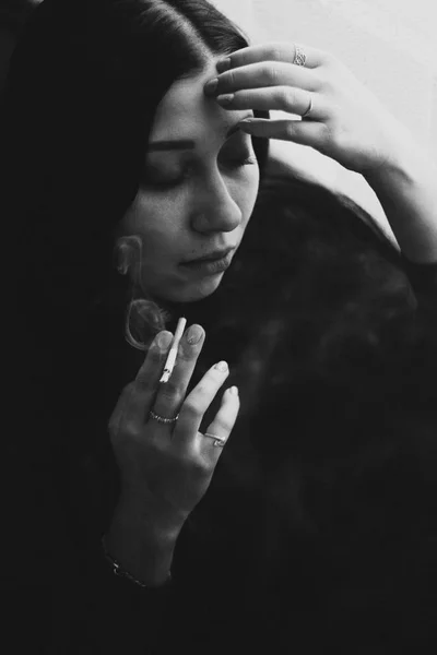 Black and white photography, sad girl — Stock Photo, Image