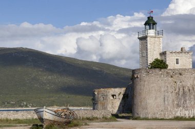 Bir kale, Lefkada Adası, iyon Yunanistan Deniz feneri