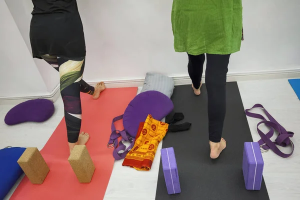 Yoga therapy class with props
